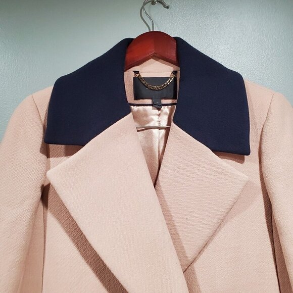 J. Crew Arianna Dusty Pink w/ Navy Collar Contrast TopCoat Wool Blend Size 10 - Picture 3 of 16